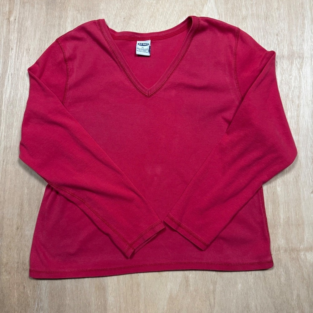 Old Navy Womens Y2K V-Neck Long Sleeve Basic Top Shirt Magenta Size XL